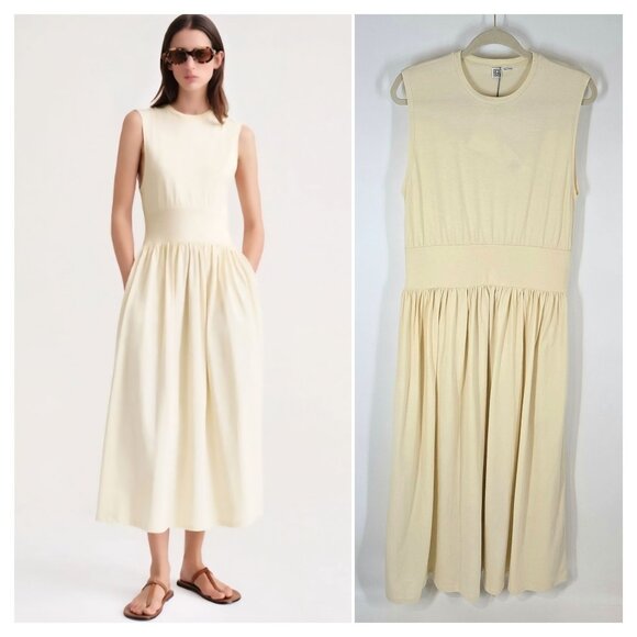 Toteme Sleeveless Cotton Tee Dress in Vanilla Midi Organic Cotton Size Large NEW - Picture 1 of 9